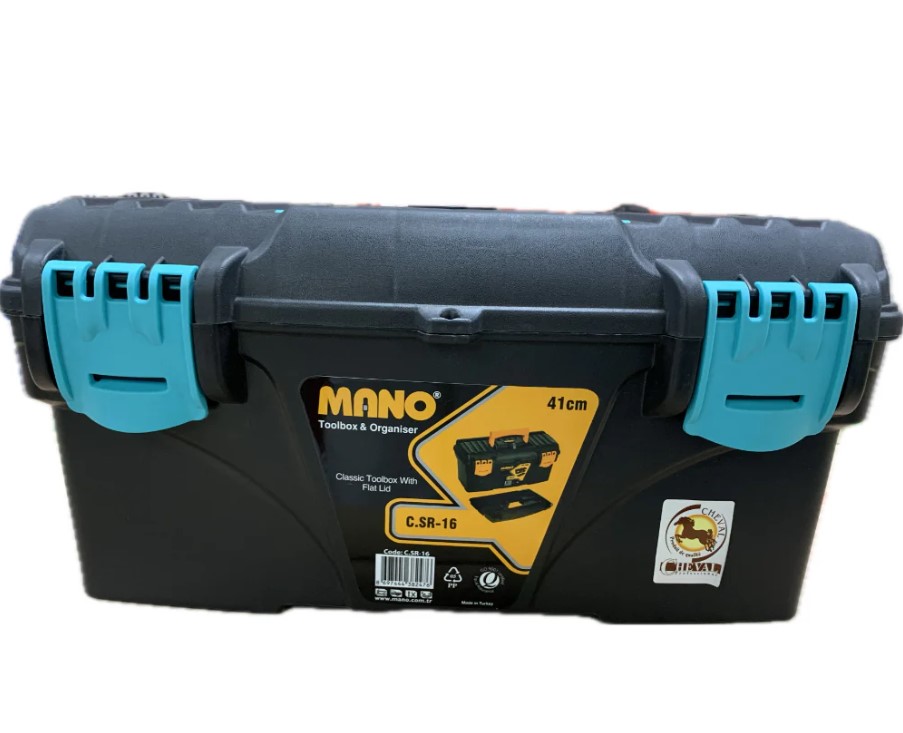 Black Plastic Tool Box, 16 Inches, Size 410×206×192 Mm, Brand: Mano, Made In Turkey