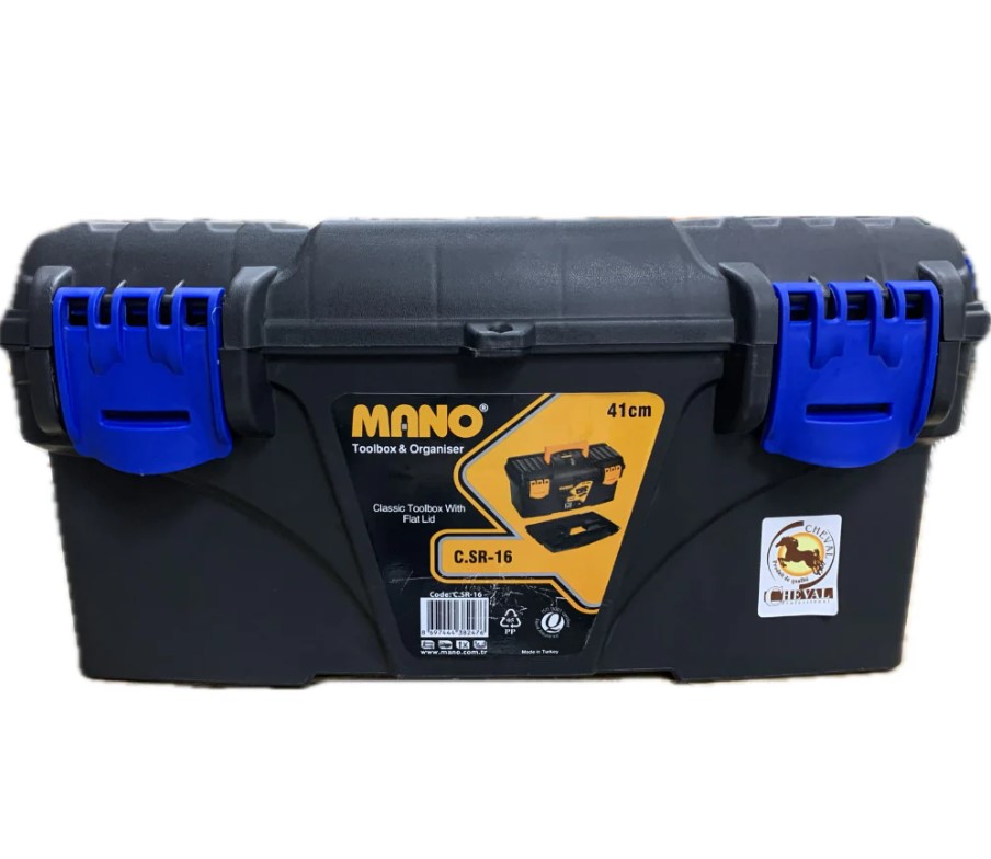 شنطة عدة بلاستيك لون اسود 16 بوصة مقاس 410×206×192 مم ماركة مانو صناعة تركي