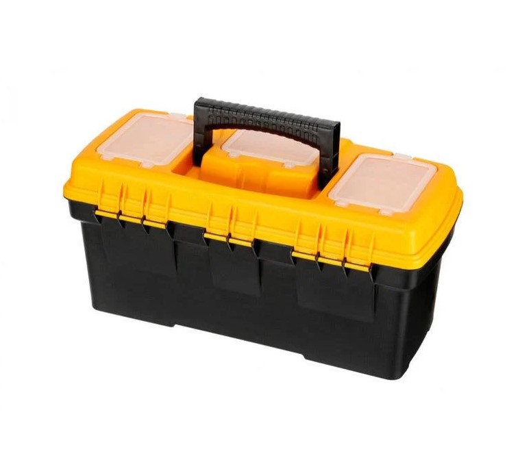Plastic Tool Box With Top Compartments, 16 Inches, Size 410×209×195 Mm, Brand: Mano, Made In Turkey.