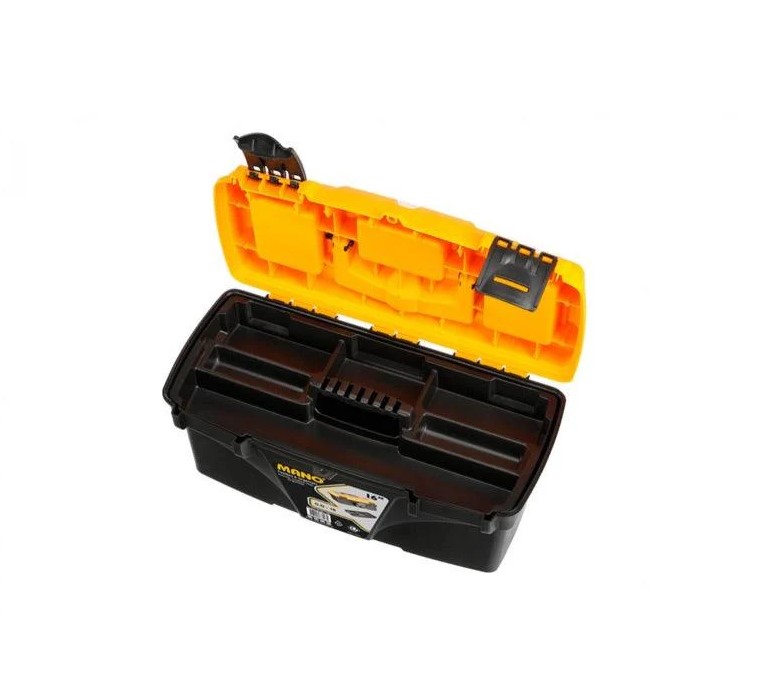 شنطة عدة بلاستيك بحوافظ علوية 16 بوصة مقاس 410×209×195 مم ماركة مانو صناعة تركي