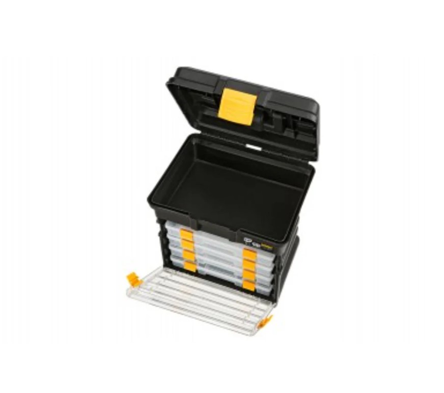 Plastic Tool Box With Four Movable Inner Compartments, 14 Inches, Size 340×272×341 Mm, Brand: Mano, Made In Turkey.