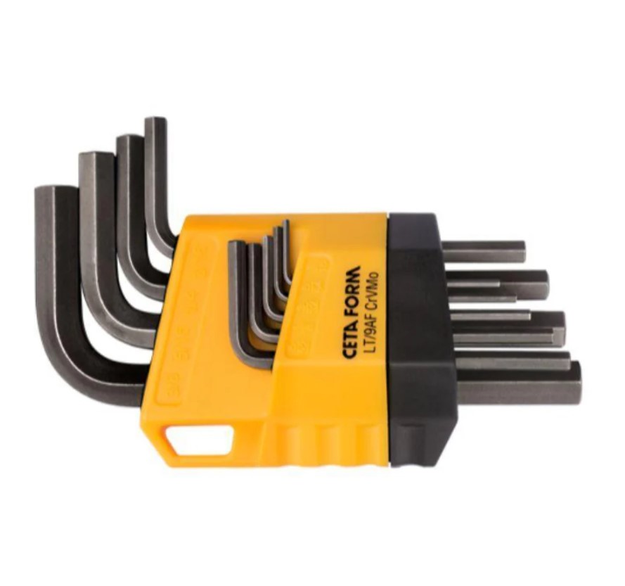 Hex Key Set, 9 Pieces, Sizes 1/16 To 3/8 Inch, Turkish-made, Brand: Keytaform, Model LT/9AF