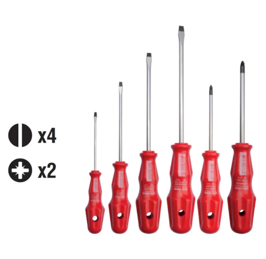 6-Piece Slotted And Phillips Screwdriver Set With Red Handles, 4000M/6ST2