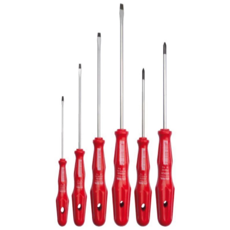 6-Piece Slotted And Phillips Screwdriver Set With Red Handles, Ceta Form, Turkish, 4000M/6ST1