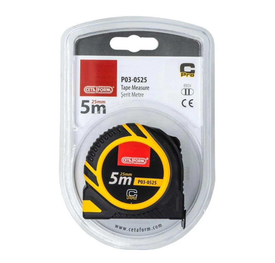5-Meter Measuring Tape, 25mm Width, Yellow Plastic Case, P03-0525