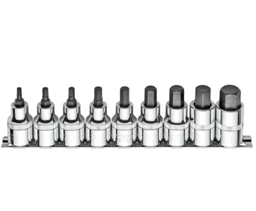 9-Piece 1/2" Drive Allen (Hex) Socket Set On Metal Holder, C28S-RH9