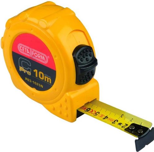 10-Meter Wide Tape Measure – Ceta Form, Turkish-made, 25mm Wide, Yellow Plastic, Model P05-1025