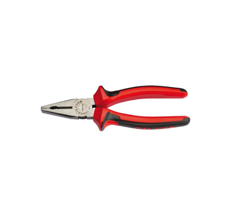 Standard Combination Pliers – Red Insulated Handle, Polished Finish, 200mm Length, Model E01-44-0200