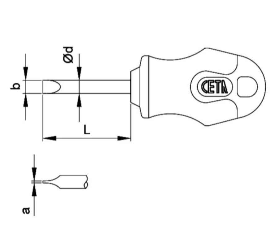 Ceta Form Super Stubby Slotted Screwdriver, 4 × 25 Mm, Model F10-040-025