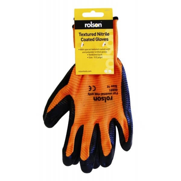 Textured Nitrile Coated Work Gloves Large Orange & Black