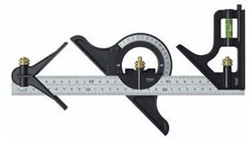 12" (300 Mm) Cast Iron Combination Square Set With Protractor, Spirit Level, And Locking Screw