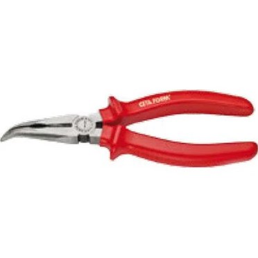 Curved Long-nose Pliers (alligator Type), Red Handle, 160 Mm, Model E16-43-0160