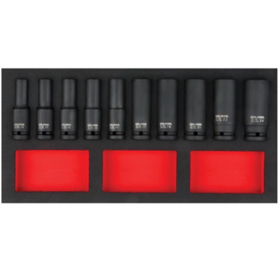 Foam Tray Set With 18 Slots For 1/2" Long Impact Socket Set (Loosening & Tightening), Fits In Trolley, C64-E10