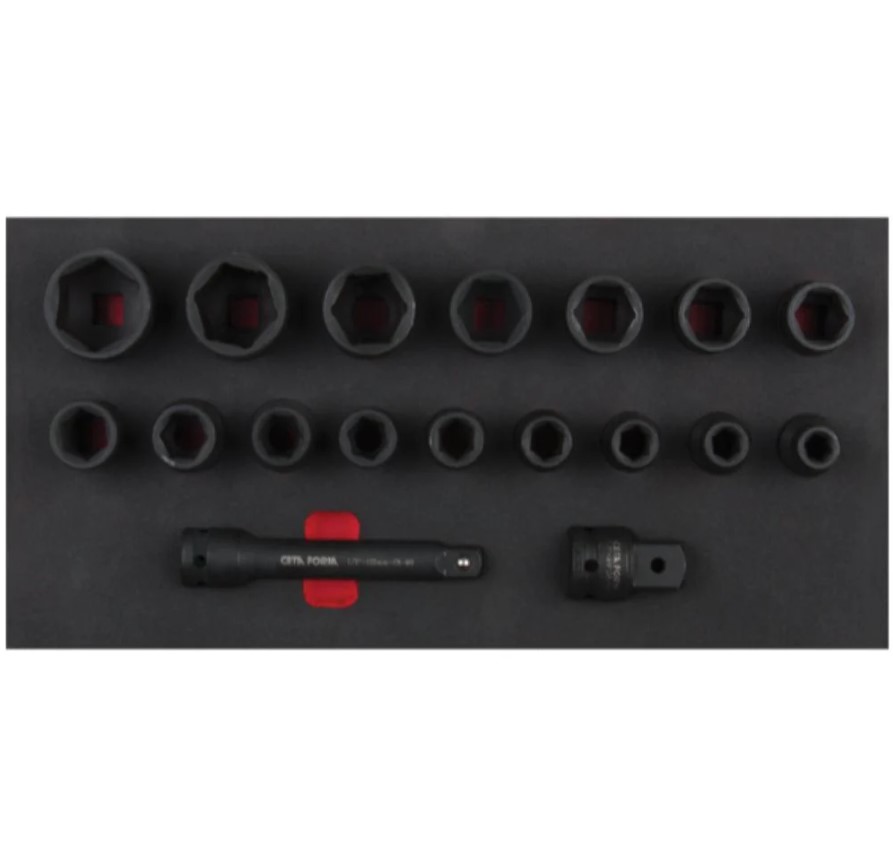 Foam Tray Set With 18 Slots For 1/2" Impact Socket Set (Loosening & Tightening), Fits In Trolley, C62-E18