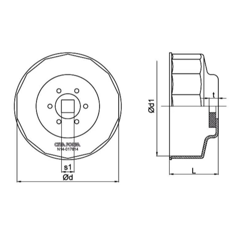 Oil Filter Removal Socket, Size 66 Mm - 6 3/8", Ceta Form, Turkey, N14-016606