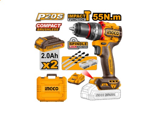 Compact Brushless Cordless Impact Drill 20V 55 N.M INGCO