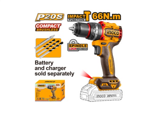 Compact Brushless Cordless Impact Drill 20V 66 N.M INGCO