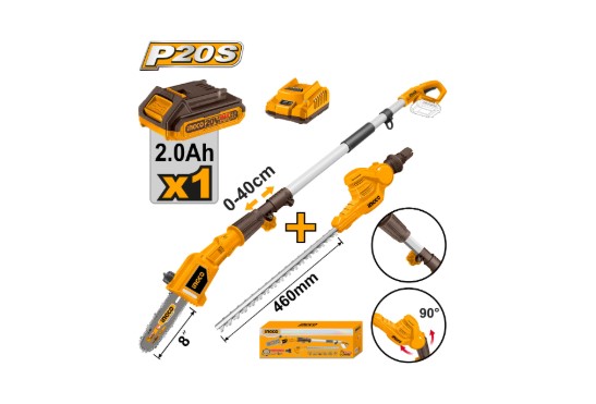 Cordless Pole Saw With Pole Hedge Trimmer 20 V 460mm INGCO