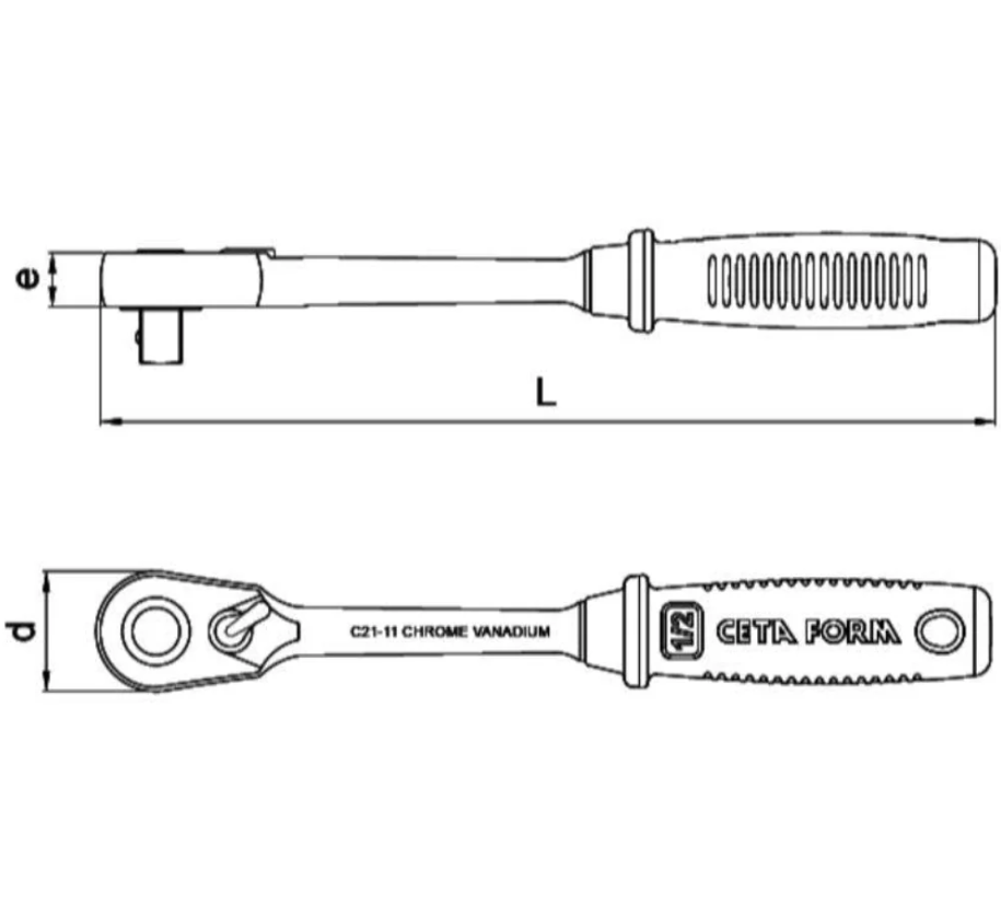 Ceta Form C21-11 Ratchet Handle, 1/2 Inch Drive, Super Grip Handle