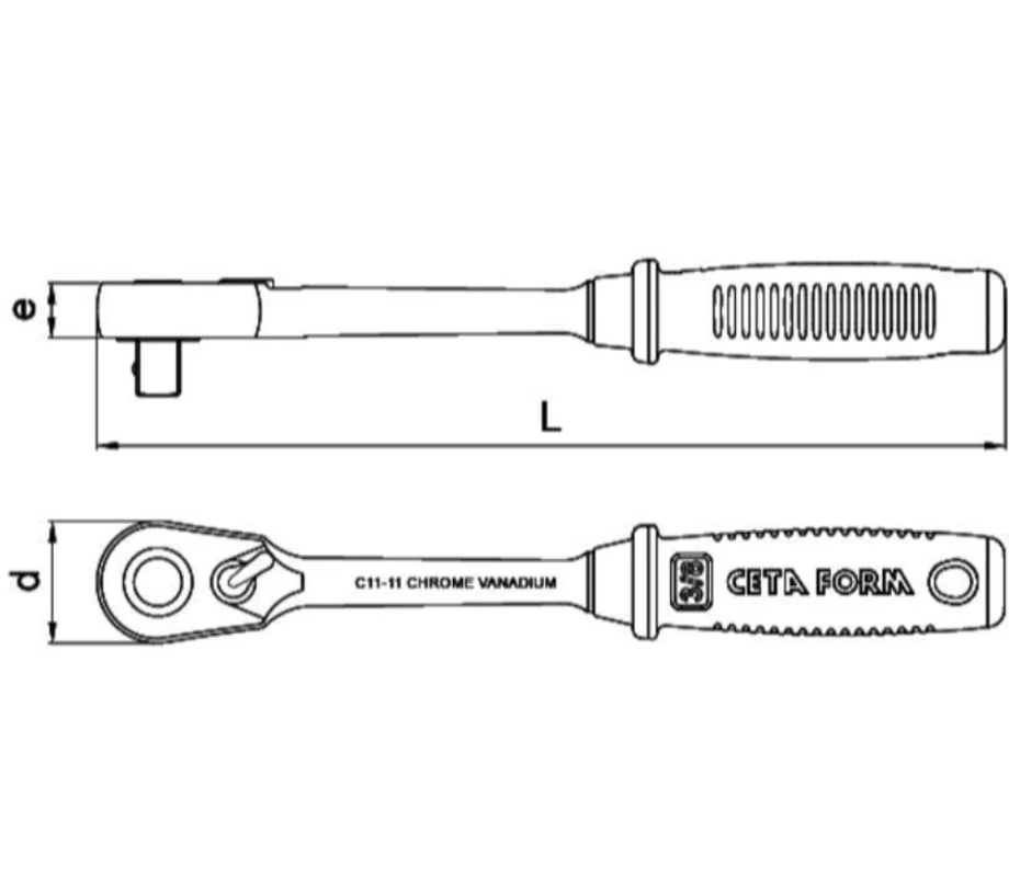 Ratchet Handle With Socket, 1/4", Red * Black Grip, 130 Mm Length, Ceta Form, C01-11