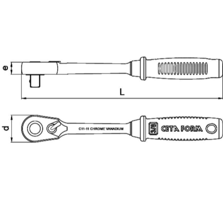 C11-12 3/8" Drive Ratchet Handle 200mm, Ceta Form, Made In Turkey