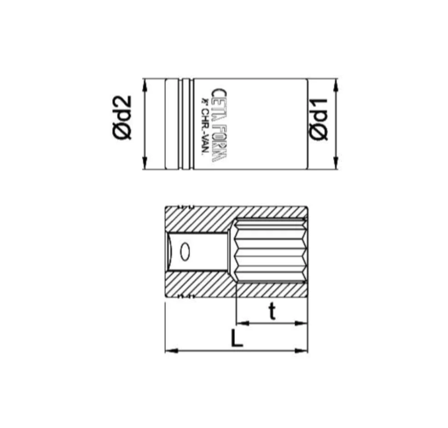 C22A-B13 1/2" Serrated Socket, 38mm , Ceta Form, Made In Turkey
