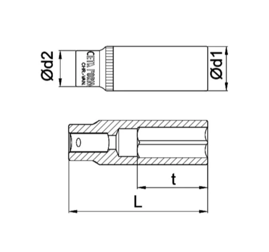 2mm Long Hex Socket For 1/4" Drive, Ceta Form, Made In Turkey — C04-H120