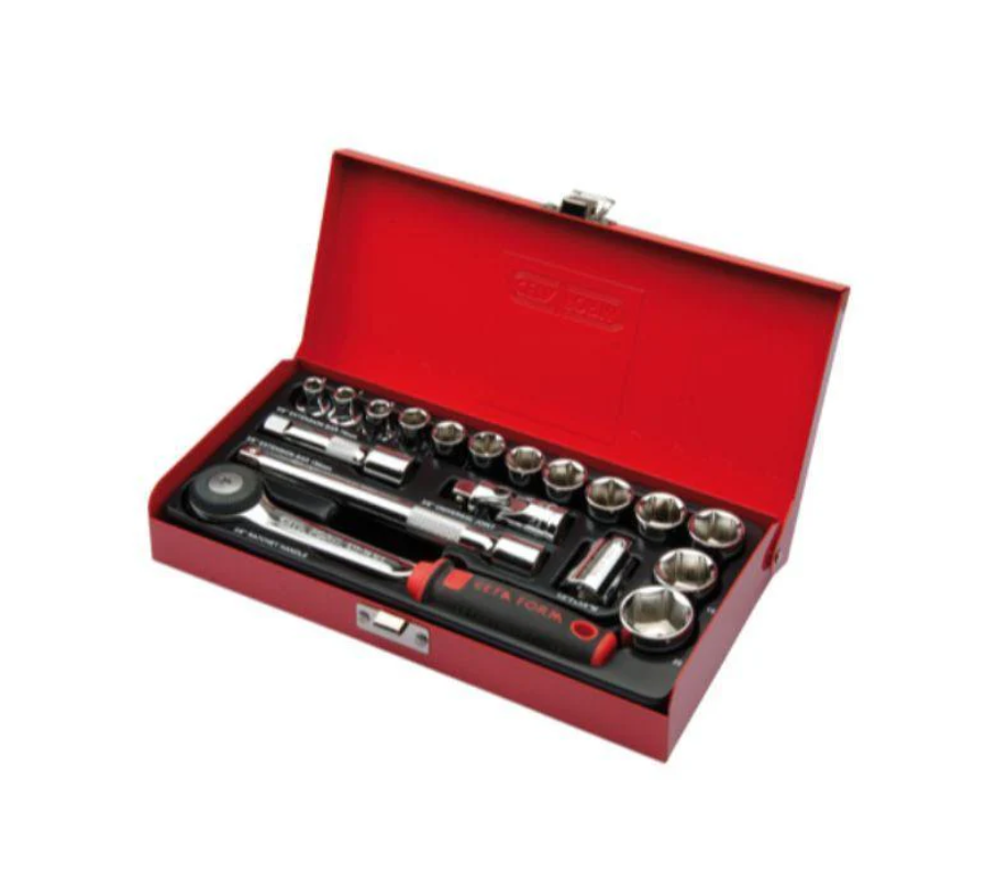 18-piece 3/8" Hex Socket Set (6–22mm) In Metal Case, Ceta Form, Made In Turkey — C10-18MH4