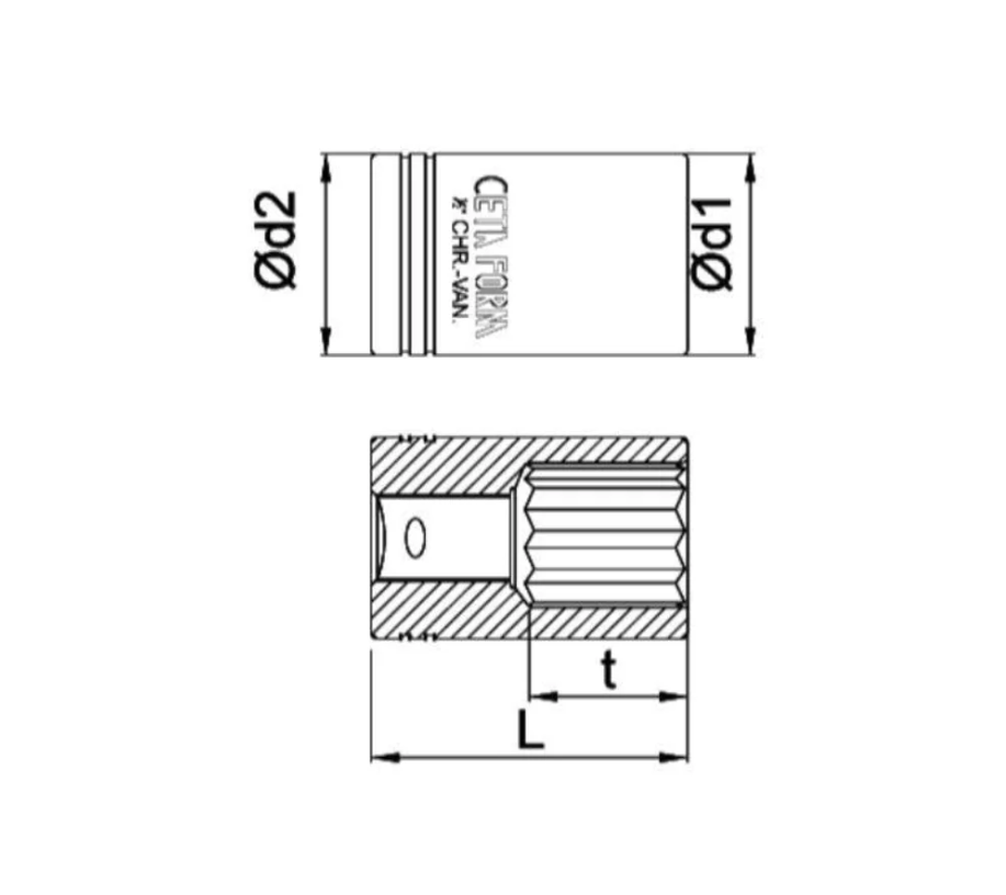 12-Point Bit 1/2'' 38mm With 5/8 Inch – Ceta Form, Made In Turkey, Model: C22A-B07