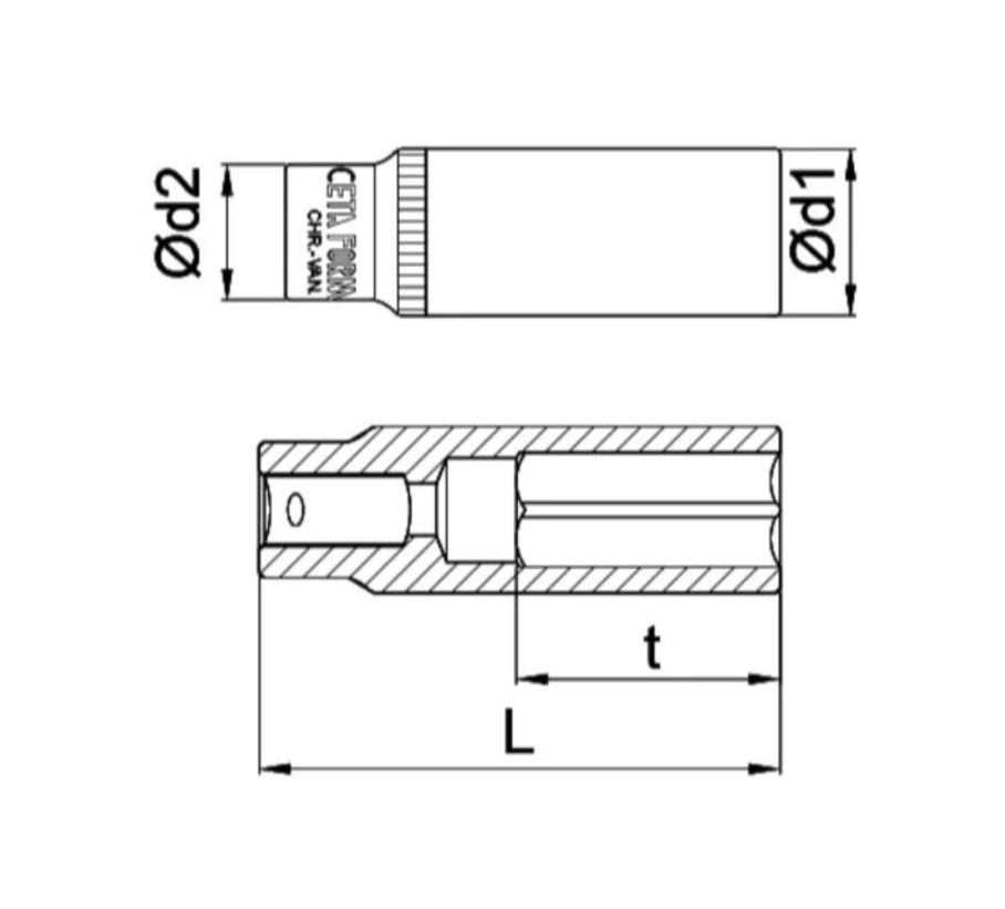 Long 13mm Hex Bit Socket For 3/8'' – Ceta Form, Made In Turkey, Model: C14-H13