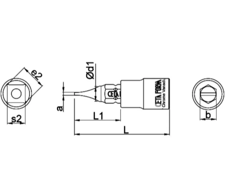 1/4 Inch Slotted Bit Socket 5.5 Mm, Length 37 Mm, Model C08S-S55, Cetaform Turkish