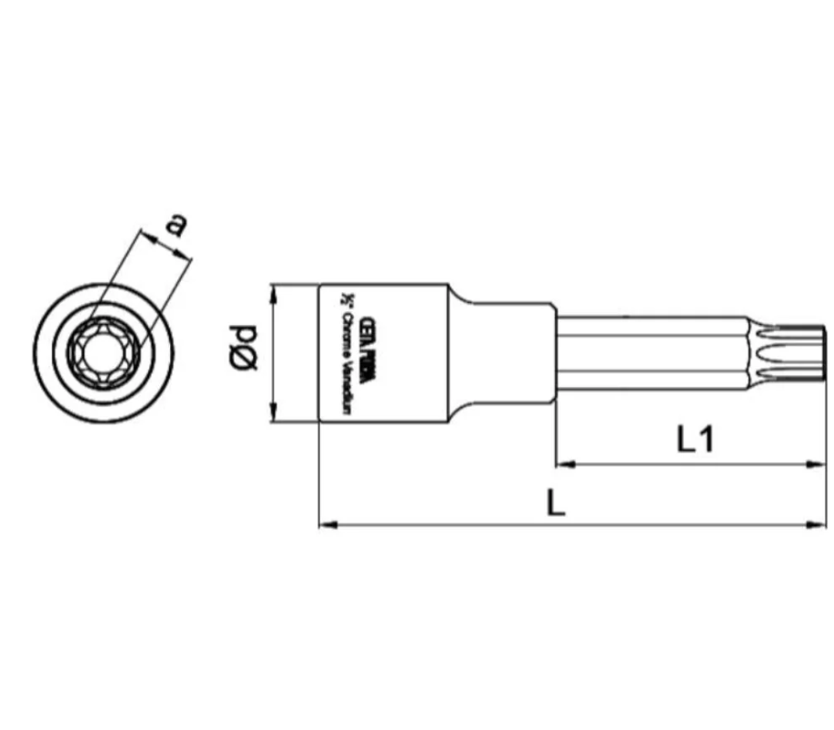 1/2 Inch Long Star Bit Socket T30, Length 99 Mm, Model C28S-T30L, Cetaform Turkish.