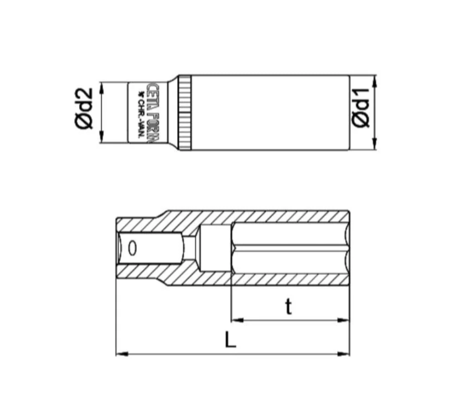 Long 3/8 Inch Hex Socket 10 Mm, Model C14-H10, Cetaform Turkish.