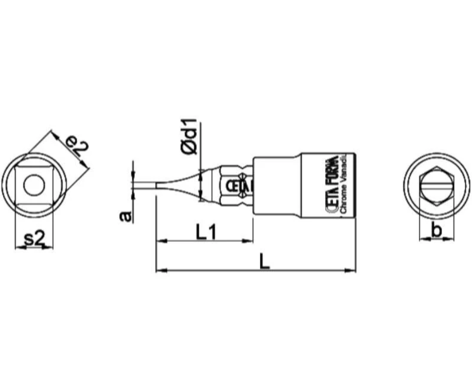 6.5 Mm Slotted Bit Socket, 1/4 Inch Drive, Length 37 Mm, Model C08S-S65, Cetaform Turkish