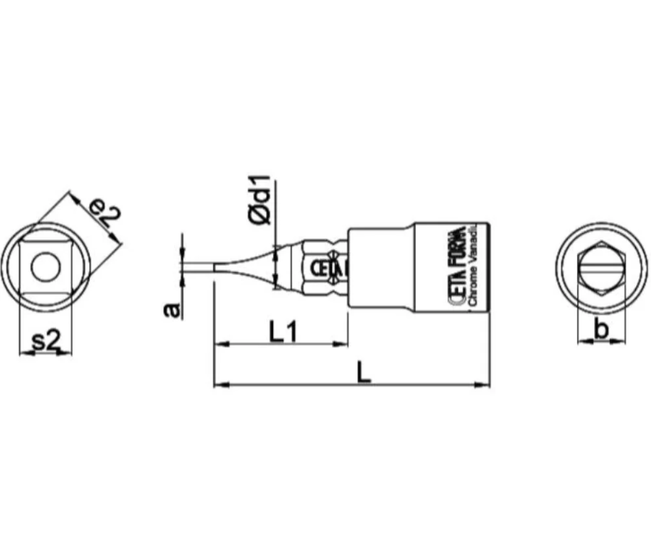 4.0 Mm Slotted Bit Socket, 1/4 Inch Drive, Model C08S-S40, Cetaform Turkish