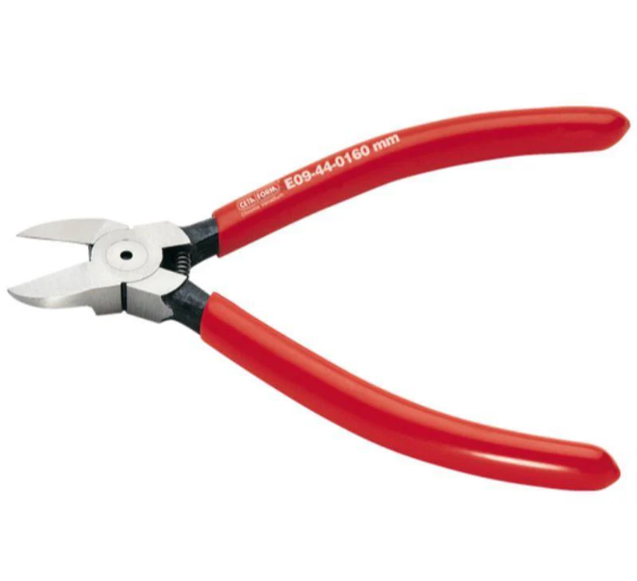 Standard Side Cutting Pliers, 160 Mm, Red Handle, Light-duty For Plastic, Ceta Form, Model E09-44-0160