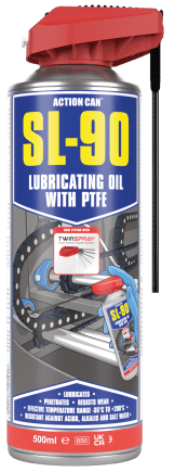 ACTION CAN® SL-90 (Twin Spray)_500ML PTFE-enhanced lubricant reduces friction and prevents wear.