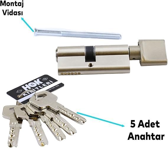 Knob Cylinder Barrel Lock Door Safety Security 5 Keys- Turkey Hok BB68T