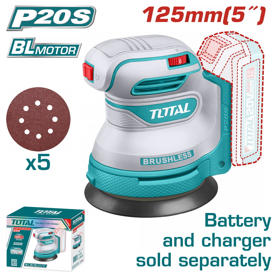 TOTAL Cordless Random Orbit Sander Without Battery And Charger (TROSLI2002)