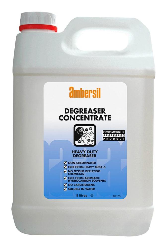 AMBERSIL DEGREASER RTU/CONCENTRATE HEAVY DUTY DEGREASER 5LTR A highly concentrated water-based cleaner. Removes oils, grease, silicone, and heavy dirt