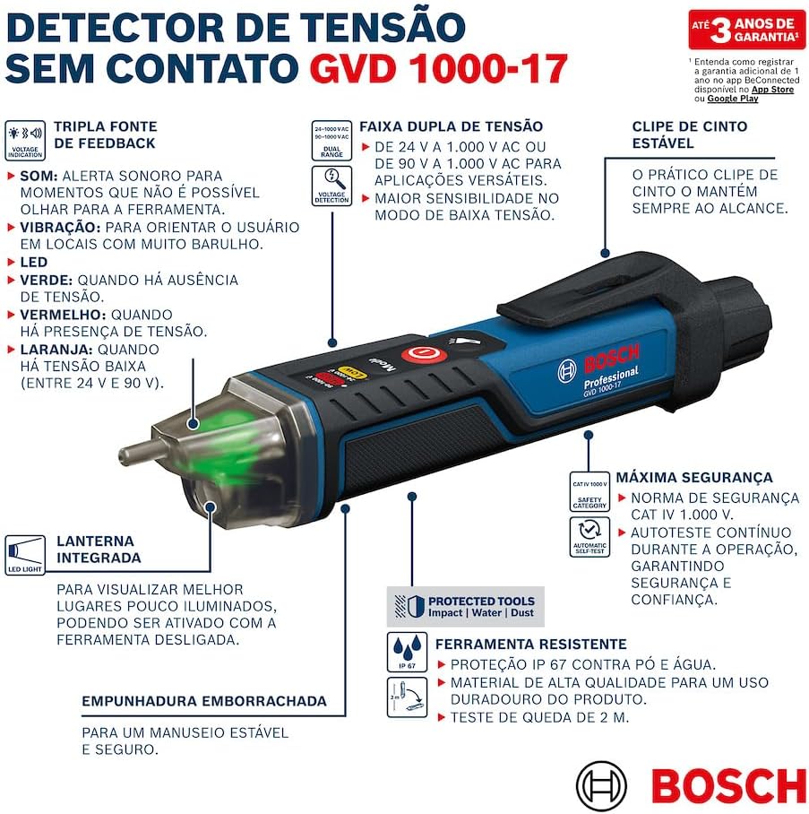 Bosch Non-contact Voltage Tester Dual Voltage Range From 24 V To 1000 V AC Or 90 V To 1000 V AC