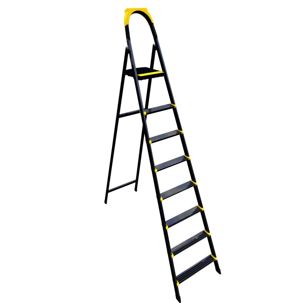 Metal Ladder, 7 Steps, 1.75 Meters, Wide D-shaped Design, With Strong Plastic Platform And Anti-slip Bases, 150 Kg Load Capacity, Turkish-made.