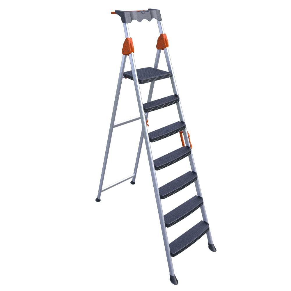 Metal Ladder, 6 Steps, 1.5 Meters, Wide D-shaped Design With A Multi-purpose Cover, 150 Kg Load Capacity, Turkish-made.