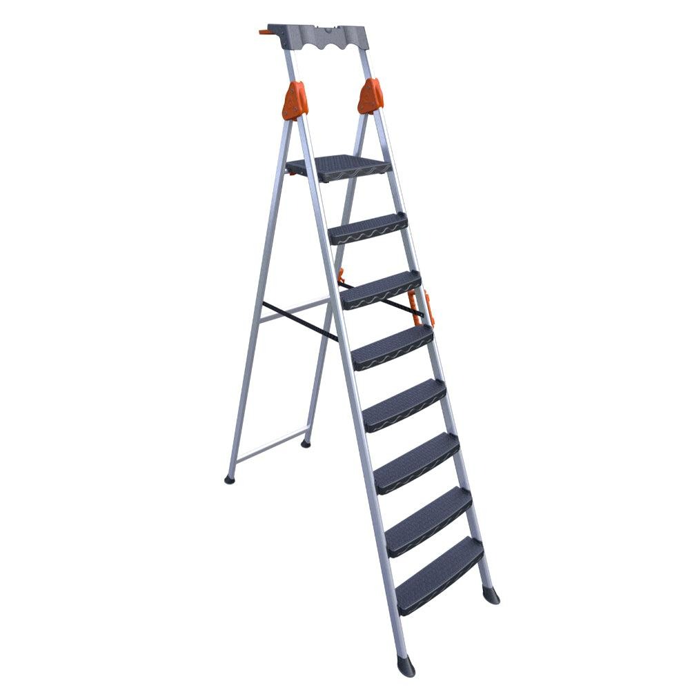 Metal Ladder, 7 Steps, 1.75 Meters, Wide D-shaped Design With A Multi-purpose Cover, 150 Kg Load Capacity, Turkish-made.