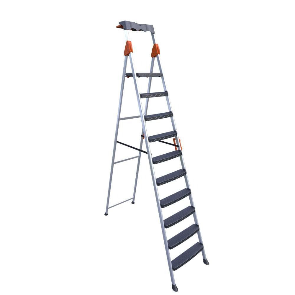 Metal Ladder, 9 Steps, 2.25 Meters, Wide D-shaped Design With A Multi-purpose Cover, 150 Kg Load Capacity, Turkish-made.