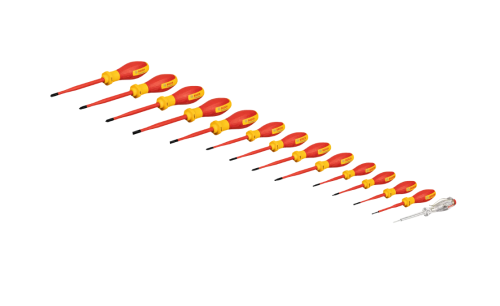 طقم مفكات بوش المعزولة VDE (مجموعة متنوعة) عدد 14 قطعة – احترافي