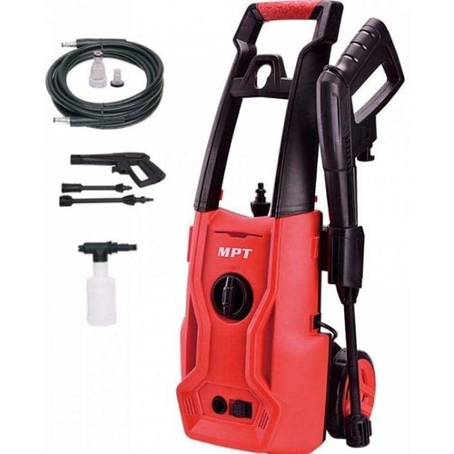 MPT High PRESSURE Washer BROOM 125 BAR ON WHEELS 1400 WATT DRAINAGE RATE 6.5 AND 5.5 LITERS 5 METER HOSE AND SOAP TANK MHPW1403