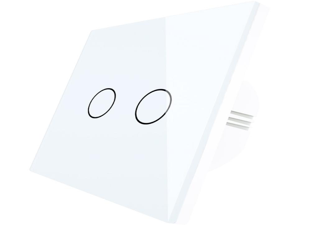 مفتاح حائط ذكي يعمل بالواي فاي مع خاصية اللمس، مفتاح مزدوج (2 جانج)، قدرة 10 أمبير، لون أبيض، ماركة MOES.