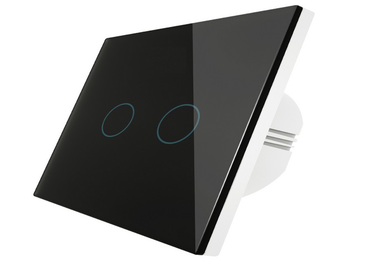 مفتاح حائط ذكي يعمل بالواي فاي مع خاصية اللمس، مفتاح مزدوج (2 جانج)، قدرة 10 أمبير، لون أسود، ماركة MOES.