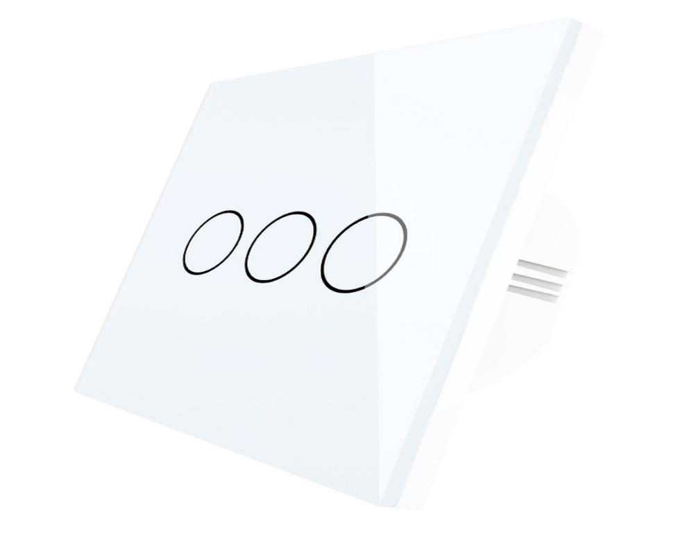 مفتاح حائط ذكي يعمل بالواي فاي مع خاصية اللمس، مفتاح ثلاثي (3 جانج)، قدرة 10 أمبير، لون أبيض، ماركة MOES.